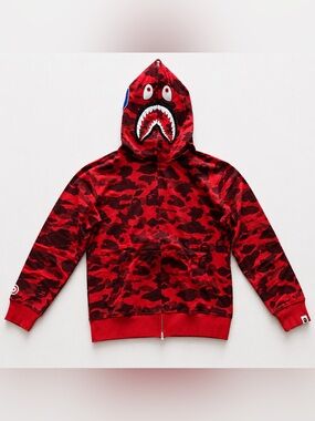 BAPE Red Camo Shark Full Zip Hoodie – Size Large NWT